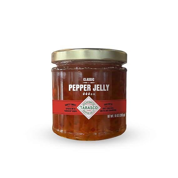 TABASCO Brand Classic Pepper Jelly, Glass Jar, Versatile, Mild & Sweet Red Pepper Jelly, Perfect for Charcuterie & Appetizers, Great with Smoked Cheese, Meat, Crackers & More, 10 Oz (Pack of 1)