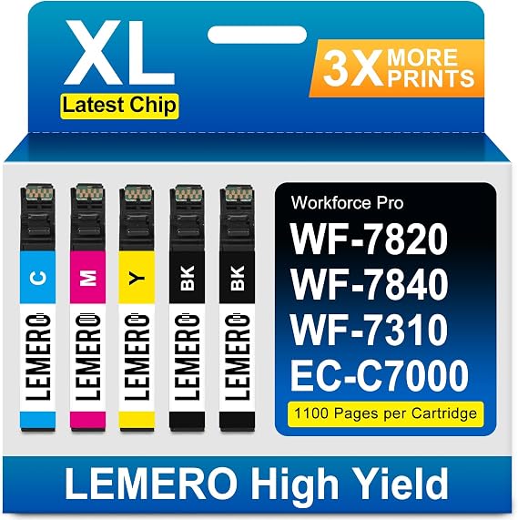 LEMERO Remanufactured Ink Cartridge Replacement for Epson 812XL Ink Cartridges Combo Pack High Yield for Workforce Pro WF-7840 WF-7820 WF-7310 EC-C7000 Printer Latest Chip (5 Pack)