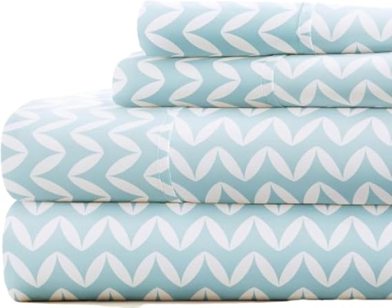 Linen Market 4 Piece King Bedding Sheet Set (Light Blue Chevron) - Sleep Better Than Ever with These Ultra-Soft & Cooling Bed Sheets for Your King Size Bed - Deep Pocket Fits 16" Mattress