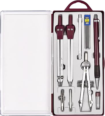 9Pcs Precision Geometry Set Metal Compass, Geometry Tool Tool Set with Shatterproof Storage Box, Circle Drafting Tool and Architecture, Drafting Kits for Engineers Students Brown