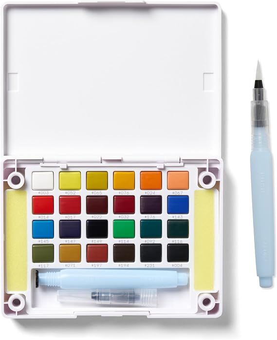 Sakura Koi Pocket Field Sketch Kit - Watercolor Sets for Painting On the Go - 24 Colors - 1 Water Brush - 1 Sponge - 1 Mixing Palette