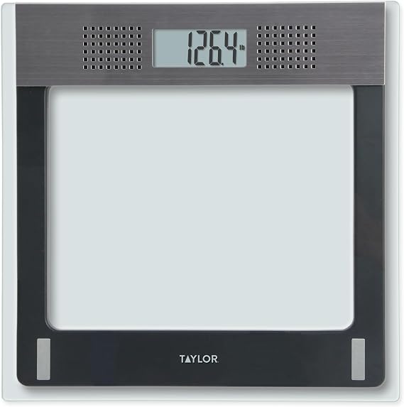 Taylor Talking Bathroom Scale for Seniors, 440 lb Capacity Glass Digital Body Weight Scale with Loud Voice Readout, Gray