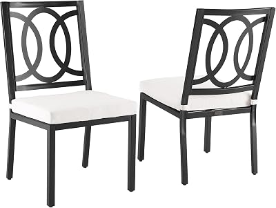Crosley Furniture Chambers 2-Piece Outdoor Chair Set, Dining Patio Chairs for Deck, Backyard, Matte Black with Creme Cushions