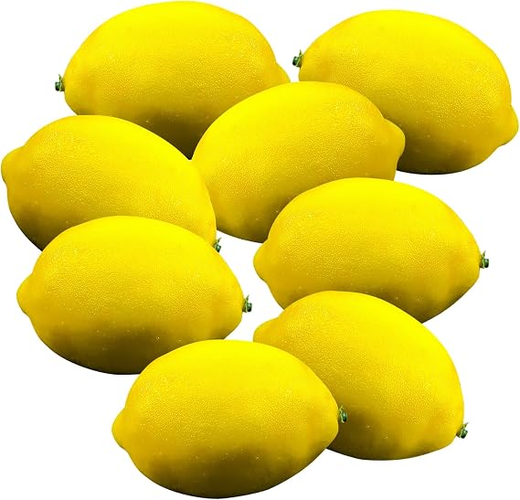 Copbopwn 8 Pieces Artificial Lemons Realistic Decorative Kitchen Home Yellow Lemons Fake Fruit Lifelike Simulation for Party Decoration (3.3x2.2in)