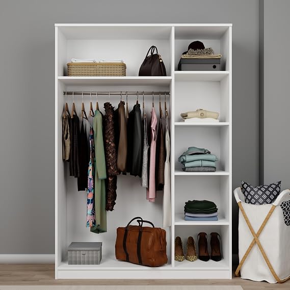 Loren 3 Kapaklı, 6 Raf Bölmeli, Askılıklı Geniş Elbise Dolabı, Gardırop, Beyaz 190 * 135