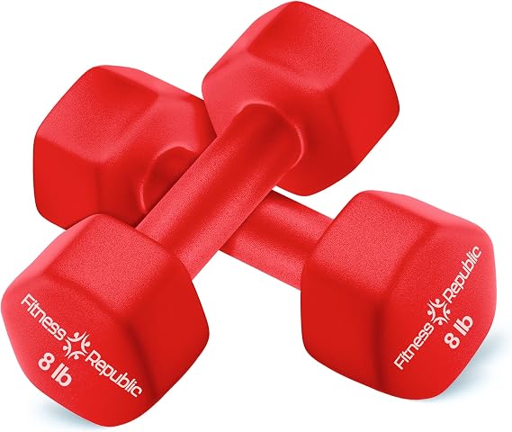 Fitness Republic Neoprene Dumbbell Set of 2, Non-Slip, Hex Shape, Free Weights for Muscle Toning and Strength Building - Portable Home Gym Hand Weights