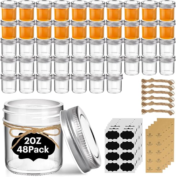 ComSaf 2 oz Mini Mason Jars Bulk Set, 48 Pack Glass Jars with Lids | BPA-Free Materials, Ginger Shots, Honey Samples, Dressing Containers, Sauces, Spices, Wedding Favors, For Canning Project