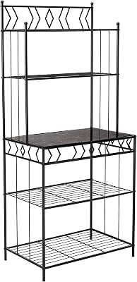 Kings Brand Furniture - 5-Tier Standing Kitchen Bakers Rack for with Storage Microwave Stand, Metal Frame with Marble Finish - Black