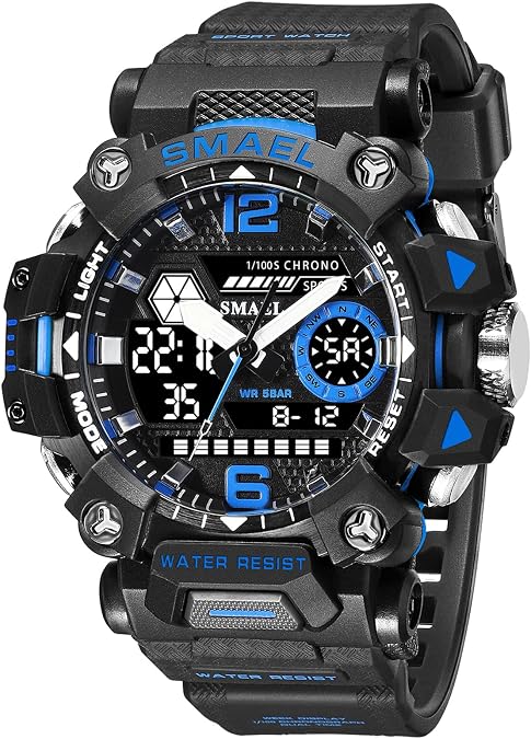 SMAEL Men's Watches Outdoor Sport Military Watch Waterproof Analog-Digital Multi Function Electronic LED Alarm Stopwatch Quartz Wristwatches