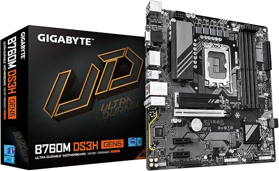 GIGABYTE B760M DS3H LGA1700 DDR5 7600MHz(OC) PCIe 5.0 M.2 NVMe Gigabit LAN matX Motherboard