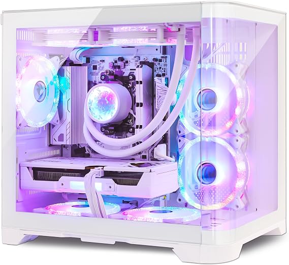 Poseidon Gaming PC Desktop - GeForce RTX 5060 - AMD Ryzen 5 9600X 6-Core 3.9GHz - 32GB DDR5 6000MHz RAM - 1TB PCIe +1TB SATA SSD - PSU 650W - 240 Liquid Cooler - Windows 11 Computer - White