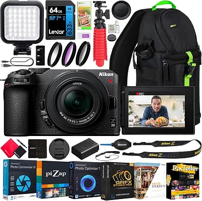 Nikon Z30 Mirrorless Camera Body 4K UHD DX-Format with NIKKOR Z DX 16-50mm F3.5-6.3 VR Lens Bundle 1749 wDeco Gear Photography Backpack  LED  Filter Kit  Tripod  64GB  Software & Accessories