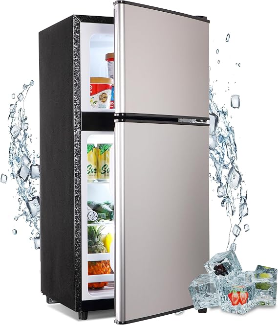 Mini Refrigerator with Freezer 3.5 Cu. Ft. Small Fridge with Freezer Silver