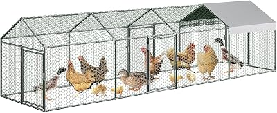 Large Metal Chicken Coop 160 in x 40 in x 40 in,Chicken Run with Waterproof Anti-UV Cover, Poultry Cage for Protecting Ducks Geese Rabbits,Chickens Cages for Backyard & Farm