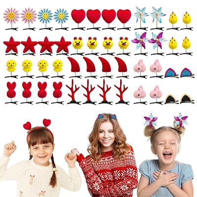 48 Pcs Fun Animal Hair Clips, Mixed Style Cute Hairpins Christmas Hair Clip Sequin Pinwheel Hairpin Antlers Heart Headwear Hair Accessories for Women Girl School Home Party Christmas