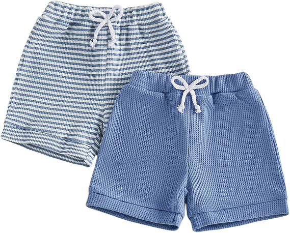 Toddler Baby Boy Summer Shorts Solid/Stripes Jogger Short Bottoms 2-Pack | Infant Baby Boy Summer Shorts Clothes 2-Pack Toddler Boy Pull-on Jogger Shorts Bottoms 6 12 18 Months 2T 3T