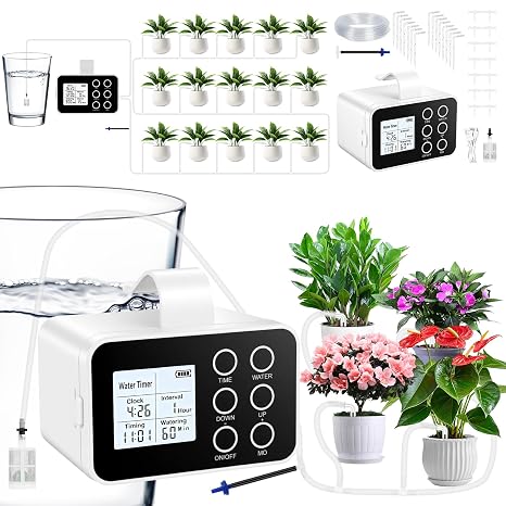 Flintronic Automatic Watering System, Drip Irrigation System Kit, Indoor Self Watering system with Timer and 10m Hose, Drip Irrigation Kit for Garden Potted Plants, Ideal for Up to 15 Pots (Style A)