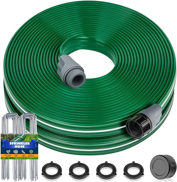 Jin&Bao 15FT Sprinkler Hose Heavy Duty Garden Lawn Water Hose with Staples