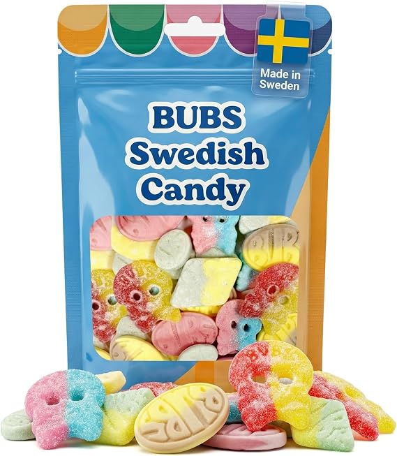 Bubs Swedish Candy Mix - Big Ovals, Skulls, and More - Sweet and Sour Swedish Gummies - 1 Pound of Godis From Sweden