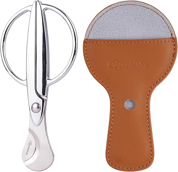 Cigar Scissors Cigar Cutter, Germany 4116 Stainless Steel Blades W/Leather Case (Silver)
