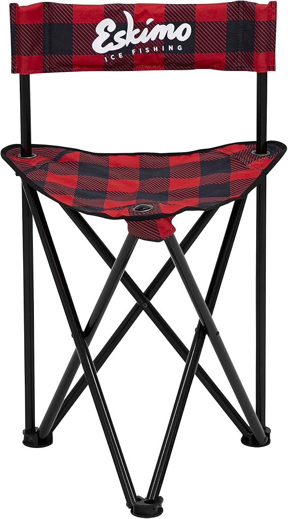 Eskimo Folding Ice Chair, Standard, Buffalo Plaid Adjustable Height, Alloy Steel Red/Black