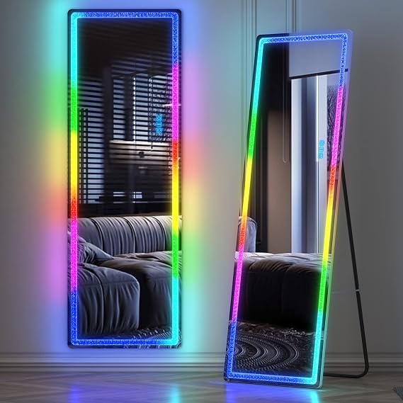 LVSOMT 63 x 20 in Full Length Mirror with LED Lights, RGB Lighting, White