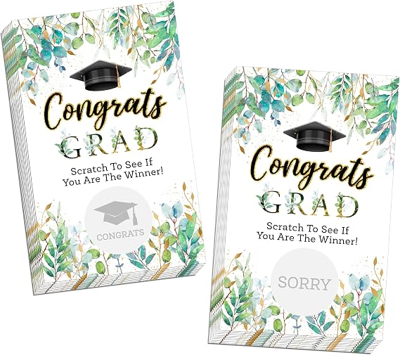 Graduation Games -50 Pack, Scratch Off Graduation Party Game, Green Leaf Congrats Grad Raffle Tickets, Grad Celebration, Graduation Party Games Ideas Activities Supplies, A02