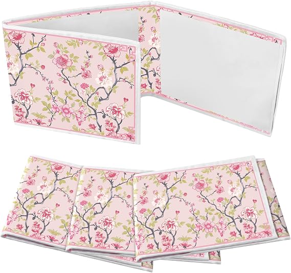 4 Pack Chinoiserie Mahjong Card Holder Chinoiserie Print Mahjong Card Sleeve Large Size(6 1/8x4 3/4) Soft Printed Fabric Scorecard Protector Holder Cover Gifts(Pink and Green)