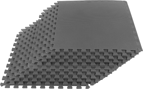 EVA Foam Mat Tiles 12-Pack - 48 SQ FT of Interlocking Padding for Garage, Playroom, or Gym Flooring - Exercise Mat or Baby Playmat by Stalwart Gray