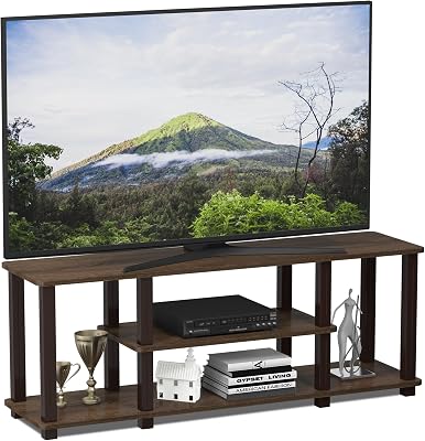 Furinno Turn-N-Tube No Tools 3D 3-Tier Entertainment TV Stand up to 50 inch TV, Square Tubes, WalnutBrown