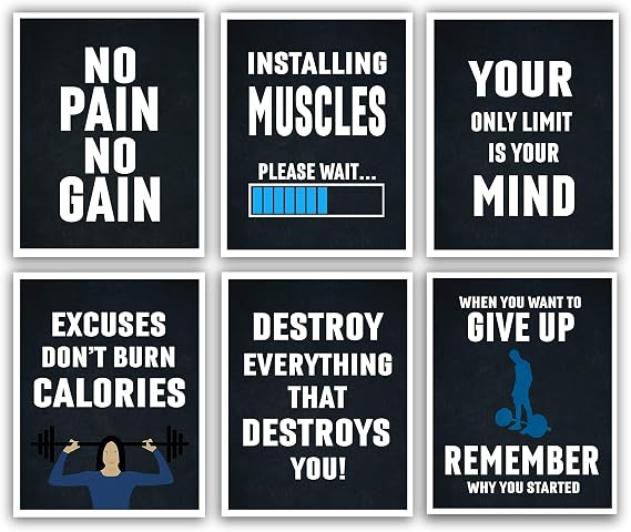 Gym Posters for Home Gym Decor, Motivational Posters for Gym, Workout Posters for Home Gym, Motivational Poster, Fitness Posters, Workout Room Decor, Inspirational Posters, Gym Wall Art, Set of 6