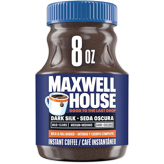 Maxwell House Dark Silk Instant Coffee, 8 oz | Dark Roast Instant Coffee, Rich & Full-Bodied, Smooth & Delicious, No Brewer Required, Roasted in the USA Since 1892