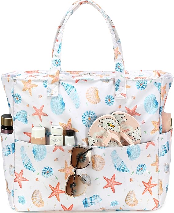 LEDAOU Beach Bag Waterproof Sandproof Women Beach Tote Pool Bag with Zipper for Swim Gym Grocery Travel with Wet Pocket