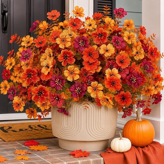 ICX 12Pcs Artificial Fall Flowers Fake Mums for Outdoors Decoration