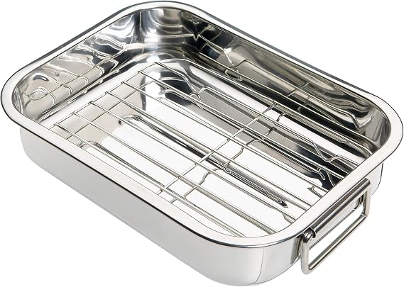 KitchenCraft Small Stainless Steel Roasting Tin with Rack, 27 x 20 cm (10.5" x 8"), Silver