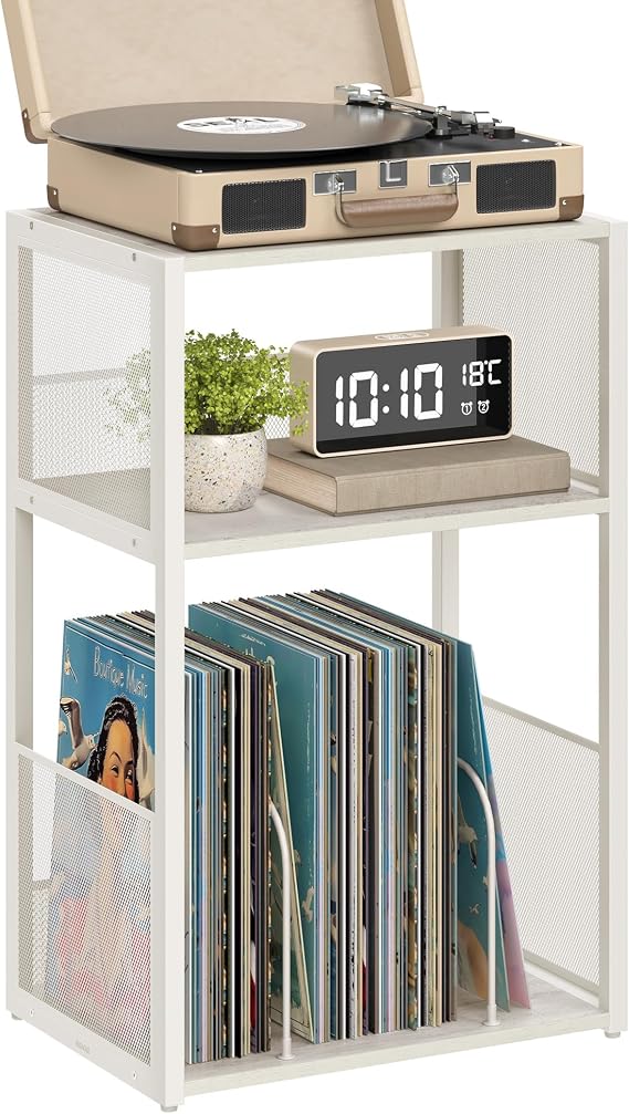 VASAGLE 3-Tier Record Player Stand, Vinyl Record Storage up to 100 Albums