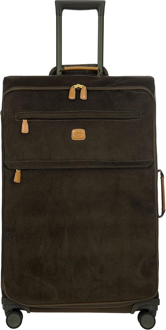 Bric's Life Tropea Check In Spinner Luggage - Luxury Lightweight Suitcase with Spinner Wheels and Faux Suede Finish - 30", Olive