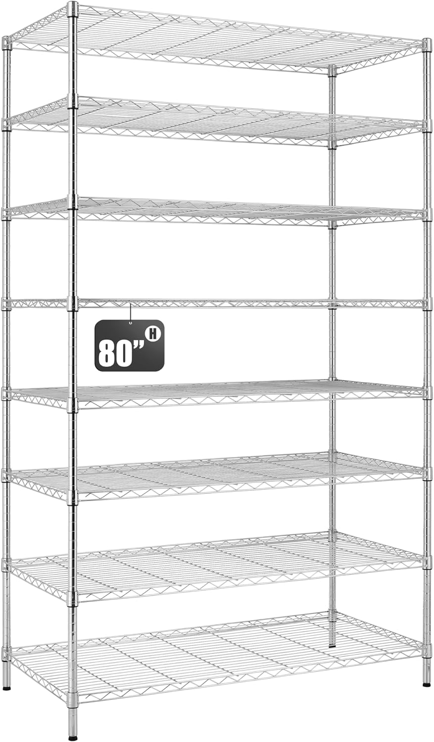 Finnhomy 4000LBS 8-Tier Wire Shelving Unit Adjustable Steel Wire Rack, 24x48x80.2 Inches 8 Shelves Metal Rack, Pantry Shelves for Storage, Metal Garage Shelving with 1 Poles and NSF Certified, Chrome