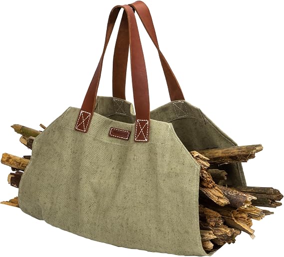 BPSKNIVES Firewood Log Carrier with Handles - 44x17 Inch Durable Waxed Canvas Log Carrier - Fire Place Wood Carrying Bag - Fireplace Accessories - Large Firewood Holder for Camping