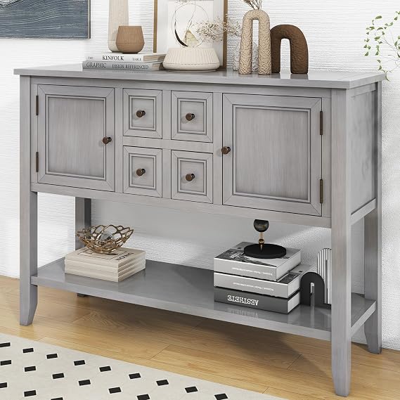 44.5 Modern Farmhouse Buffet Cabinet Entryway Console Table, Antique Gray