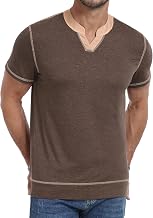YTD Mens Henley Shirts Short Sleeve Casual V Neck Basic Tee Shirts Summer Vintage T-Shirts