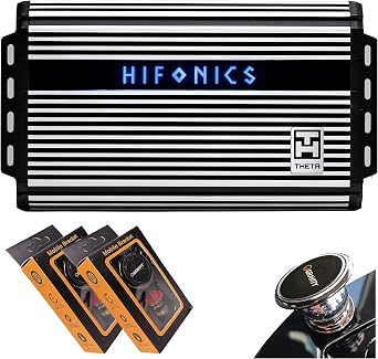 Hifonics ZTH-1525.1D Zeus Theta Compact Mono Channel Car Audio Amplifier Silver Class D Amp, 1500-Watt Built-in Bass Control, Bass Remote Included with 2 Gravity Phone Holder Bundle