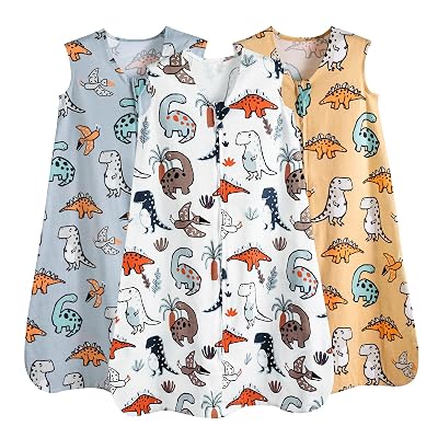 PHF Soft Baby Wearable Blanket, 100% Cotton, 2-Way Zipper, 0.5 TOG Sleep Bag, Soft & Comfortable for Baby Boys Girls, Dinosaur 18-24 Months