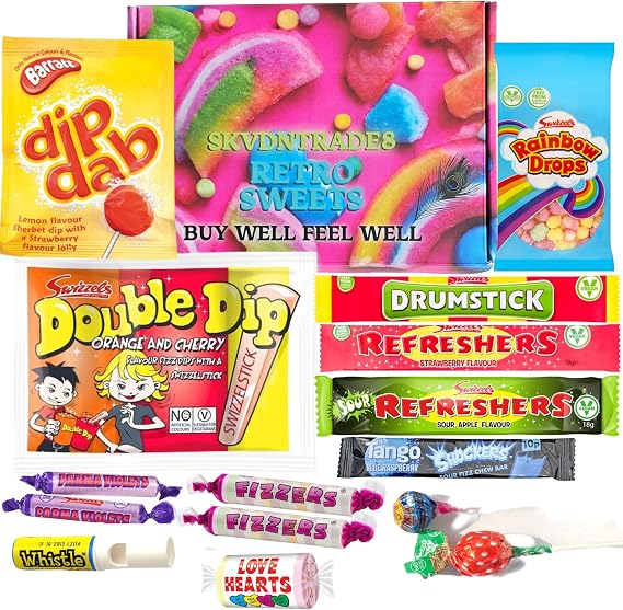 Sweets Candy Vegan Sweets Gift Box | Letterbox Hamper For Birthday gift, Kids Nostalgic Sweets Hamper,Christsmas Stocking Filler sweets Treat and Any Occasions | skvdntrade8 sweets gift Box