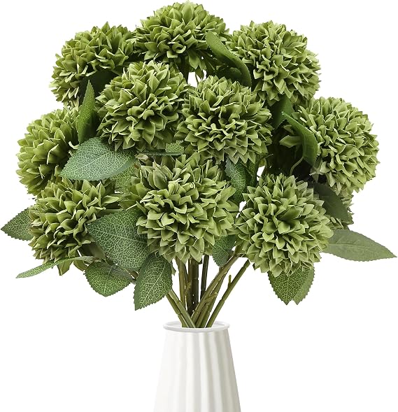 Sggvecsy 12Pcs Artificial Chrysanthemums Flowers Ball Silk Fall Chrysanthemums Fake Mums for Indoor Outdoors Garden Home Wedding Bouquet Spring Summer St Patricks Day Decor(Green)