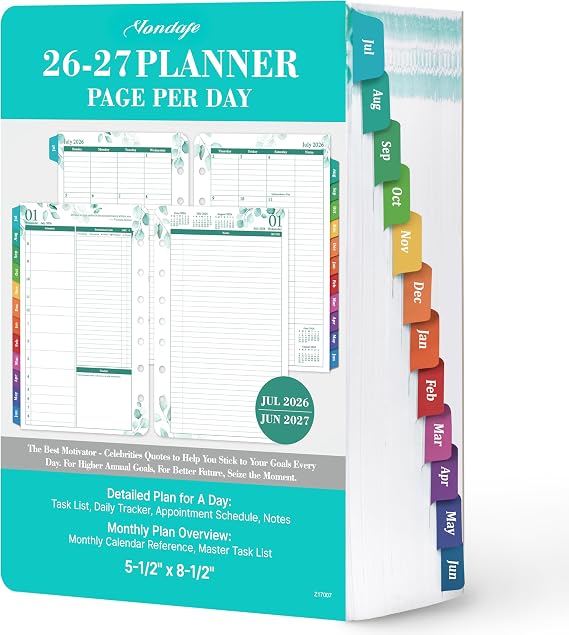 2026-2027 Planner Refills JUL 2026 - JUN 2027 Planner Refills | Two Pages Per Day, Daily Planner 2026-2027, 5.5" x 8.4" Ring-Bound Organizer, Daily Tracker & Schedule, Coloful Tabs