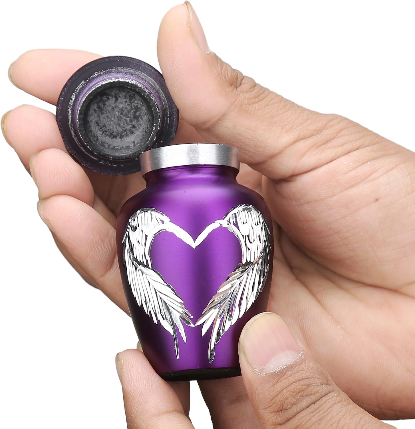 Purple Small Urns for Human Ashes - Angel Wings & Heart Mini Urns - Cremation Keepsakes urns for Ashes - Ash Holders – Urn -ERN - Tiny Urns for Men - Miniature Urn - Single