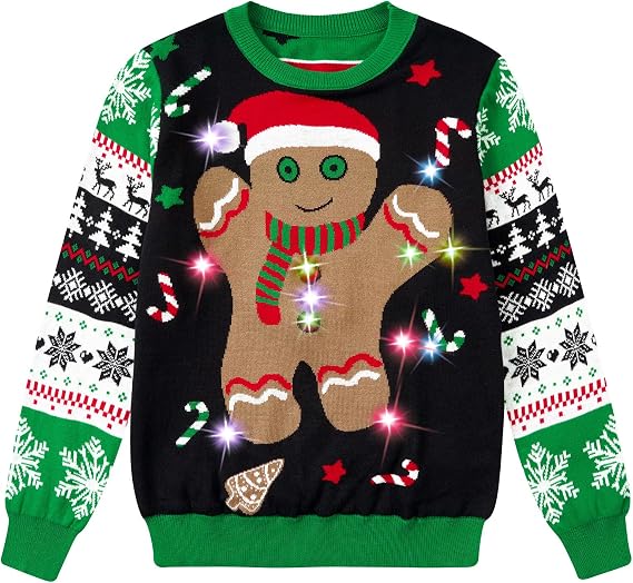 Enlifety 5-14T Kids Ugly Christmas Sweaters Boys LED Light Up Xmas Knitted Pullover