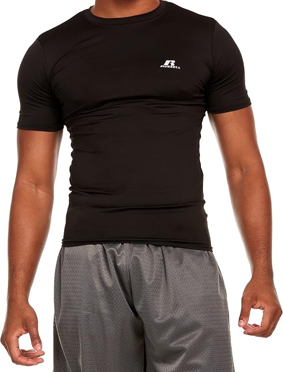 Russell Athletic Mens Fitted Compression Crew Neck Short Sleeve T Shirt, Gym Training Top