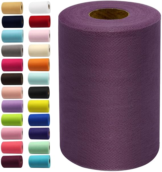 IONTACH Amethyst Tulle Fabric Roll 6 Inch X 100 Yards Tulle Ribbon